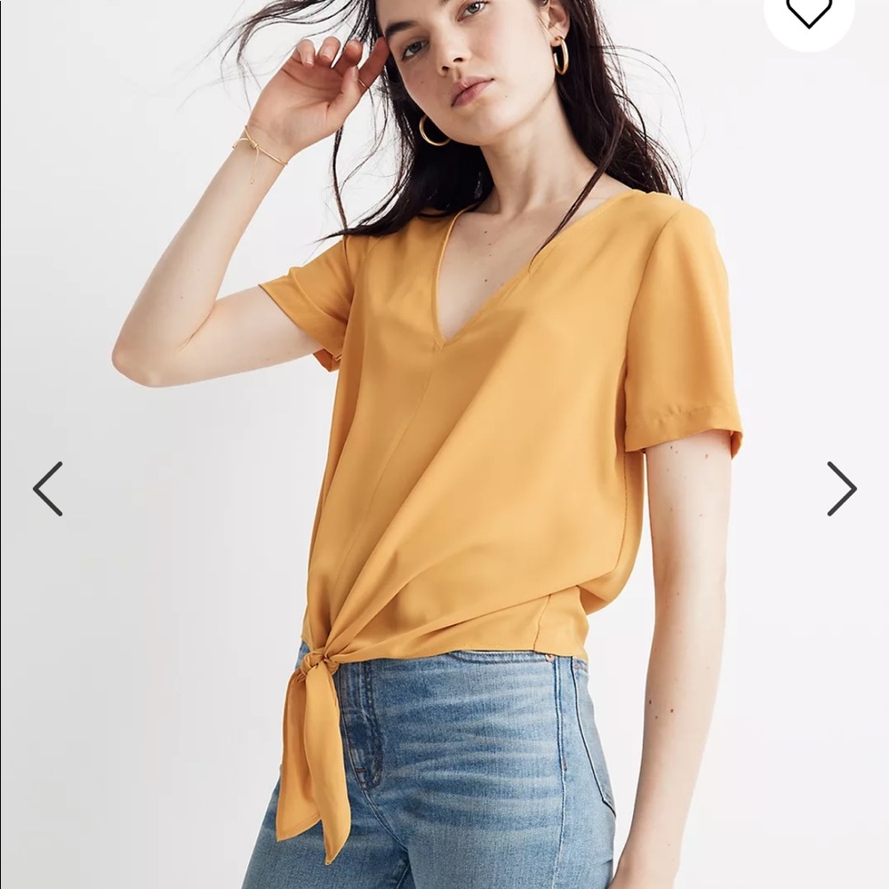 Madewell Silk Novel Tie Front V Neck Top